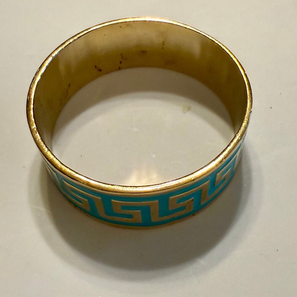 🎉HP!🎉 Lisa Stewart Greek Key Turquoise & Gold Bangle Bracelet - Picture 4 of 9